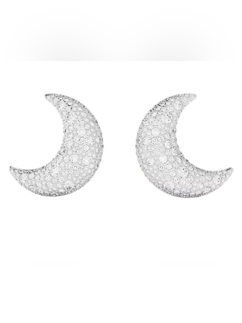 NEW Swarovski Silver Crescent Moon Pavé Crystal Stud Clip-on Earrings